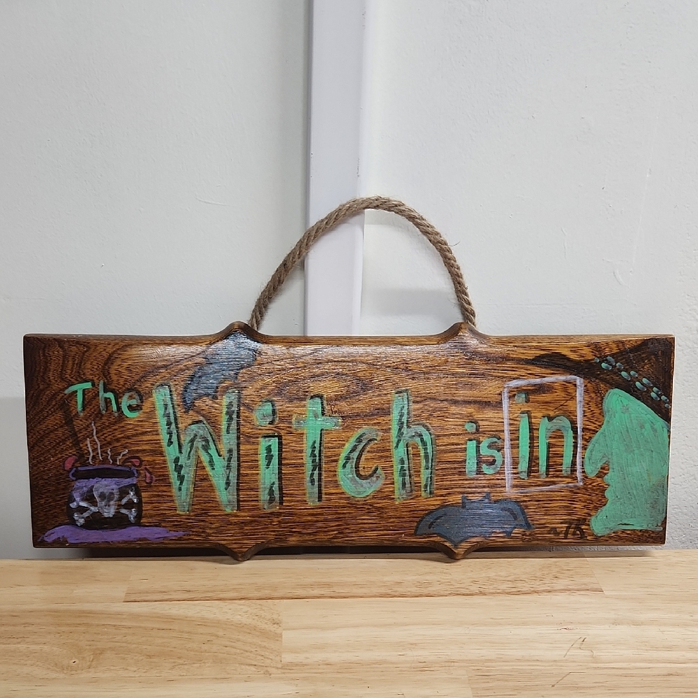 Witch Sign -Hand Crafted  Upcycled Wood  17 X 6 Inch Halloween